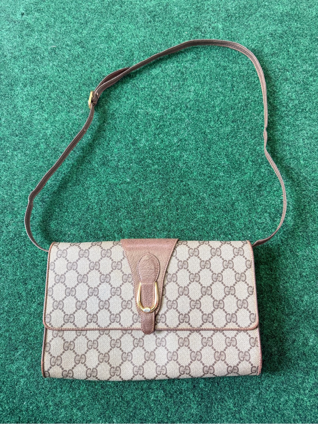 Gucci Beige Brown Gg Supreme Crossbody Bag With Gold Tone Hardware